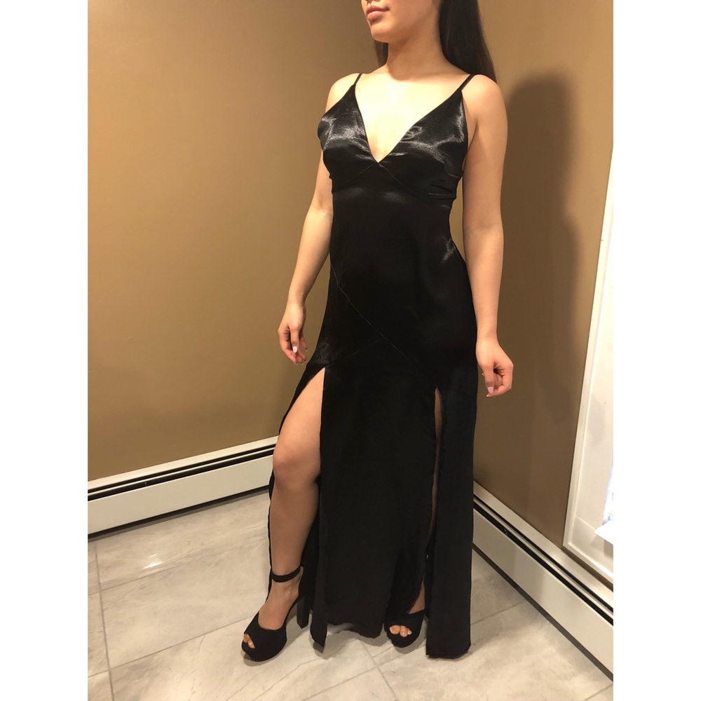 NWT LF Long Black Satin Dress w 2 Knee High Slits